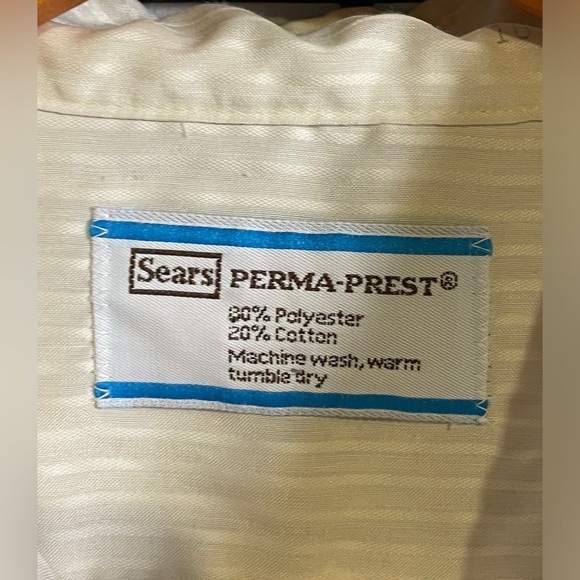 Vintage Sears Perma-Prest Dress Shirt Men's 16 34-35 Ivory Striped - Picture 6 of 8